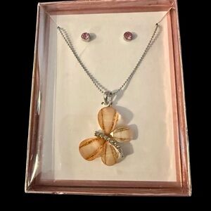 5 for $25!! Pink Clear Crystals and Silver Butterfly Necklace and Earring Set